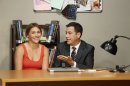 This undated publicity photo released by ABC shows host Jimmy Kimmel, right, with guest, Daphne the "Twerk" Girl, on the Emmy Award-nominated "Jimmy Kimmel Live," Sept. 9, 2013 show. Kimmel said on his ABC talk show Monday, Sept. 9, 2013, that a viral video of a twerking accident was a fake that he arranged as a prank. The show airs every weeknight (11:35 p.m. - 12:41 a.m., ET). (AP Photo/ABC, Randy Holmes)