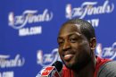 Miami Heat player Dwyane Wade speaks to media during a team practice at the 2012 NBA basketball finals in Miami