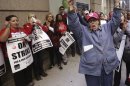Chicago Teachers Union members strike outside Chicago Public Schools headquarters in Chicago