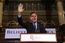 U.S. Republican presidential candidate Mitt Romney addresses supporters during his Wisconsin and Maryland primary night rally in Milwaukee