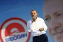Turkey's Prime Minister and presidential candidate Erdogan addresses his supporters during an election rally in Istanbul