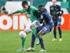 Matuidi of Paris Saint-Germain challenges Aubameyang of St Etienne during French League Cup soccer match in Saint-Etienne