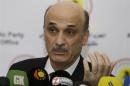 Geagea speaks at a news conference during his visit to Arbil