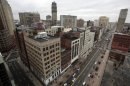 A view of downtown Detroit is seen looking north along Woodward Avenue in Detroit