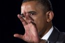 President Barack Obama gestures as he speaks at the Westin Peachtree Plaza Hotel during an Obama Victory Fund Reception, Tuesday, June 26, 2012, in Atlanta. (AP Photo/Carolyn Kaster)