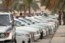 Saudi police cars in central Riyadh on March 11, 2011