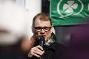 Finland's Chairman Juha Sipila of the Centre Party campaigns in Vantaa, Finland on Friday April 17, 2015. Finns will go to the polls in parliamentary elections on upcoming Sunday. (Roni Rekomaa / Lehtikuva via AP) FINLAND OUT - NO SALES