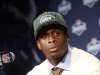 West Virginia's Geno Smith speaks during a news conference after being selected 39th overall by the New York Jets in the second round of the NFL football draft, Friday, April 26, 2013, at Radio City Music Hall in New York. (AP Photo/Jason DeCrow)