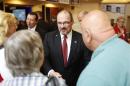 California Republican gubernatorial primary candidate Donnelly greets well-wisher in Burlingame