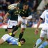South Africa's Habana breaks past Argentina's Landajo and Amorosino during their rugby union test match in Cape Town