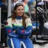Simona de Silvestro smiles during practice for the Indianapolis 500 in Indianapolis.