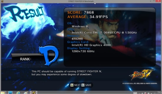 Yoga11S的Street Fighter 4 Benchmark測試成績