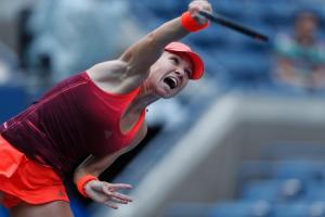 Simona Halep of Romania serves to Marina Erakovic of&nbsp;&hellip;