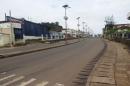 An empty street is seen at the start of a three-day national lockdown in Freetown