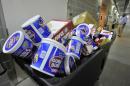 FILE - In this Sunday Oct. 24, 2010, file photo, a garbage bin sits full of bubble gum, at Yankee Stadium, in New York. U.S. gum sales tumbled 11 percent over the past four years. (AP Photo/Kathy Kmonicek, File)