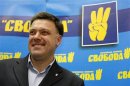 Oleg Tyagnibok, head of the All-Ukrainian Union Svoboda (Freedom) party, speaks during a news conference in Kiev