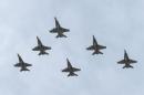CF-18 Hornet fighter jets depart from 4 Wing Cold Lake, Alberta