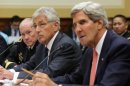 Secretary of State John Kerry, Defense Secretary Chuck Hagel, and Joint Chiefs of Staff Chairman Gen. Martin Dempsey testify during a hearing on Syria on Sept. 4.