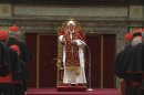 In this image taken from video as Pope Benedict XVI deliveres his final greetings to the assembly of cardinals at the Vatican Thursday Feb. 28, 2013, before he retires in just a few hours. Benedict urged the cardinals to work in unity and promised his 