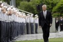 Defense Secretary Chuck Hagel arrives for a graduation and commissioning ceremony at the U.S. Military Academy, Saturday, May 25, 2013, in West Point, N.Y. (AP Photo/Mike Groll)
