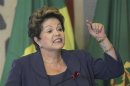 Brazil's President Rousseff reacts during plenary meeting for the Council of Economic and Social Development at Itamaraty Palace