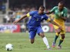 Brazil's Lucas and South Africa's Masenamela fight for the ball during their international friendly soccer match in Sao Paulo
