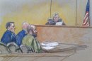 Courtroom sketch of U.S. Army Major Nidal Hasan at his court martial at Fort Hood, Texas