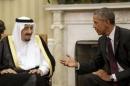 US President Obama meets with Saudi King Salman bin Abdulaziz in Oval Office of White House in Washington