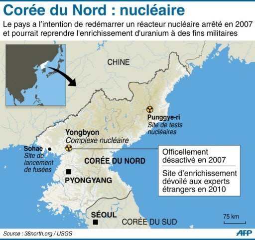 Carte de localisation du site nucléaire de Yongbyon que la Corée du Nord veut redémarrer
