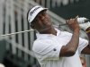 Vijay Singh, watches his tee shot on the 18th hole during the first round of the Greenbrier Classic PGA Golf tournament at the Greenbrier in White Sulphur Springs, W. Va., Thursday, July 5, 2012.  Singh finished 7-under-63. (AP Photo/Steve Helber)