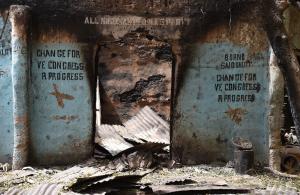 A burnt out shop is seen on April 3, 2015 in Malam &hellip;