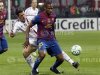 AC Milan's Bonera is challenged by Barcelona's Keita during their Champions League quarter-final first leg soccer match in Milan