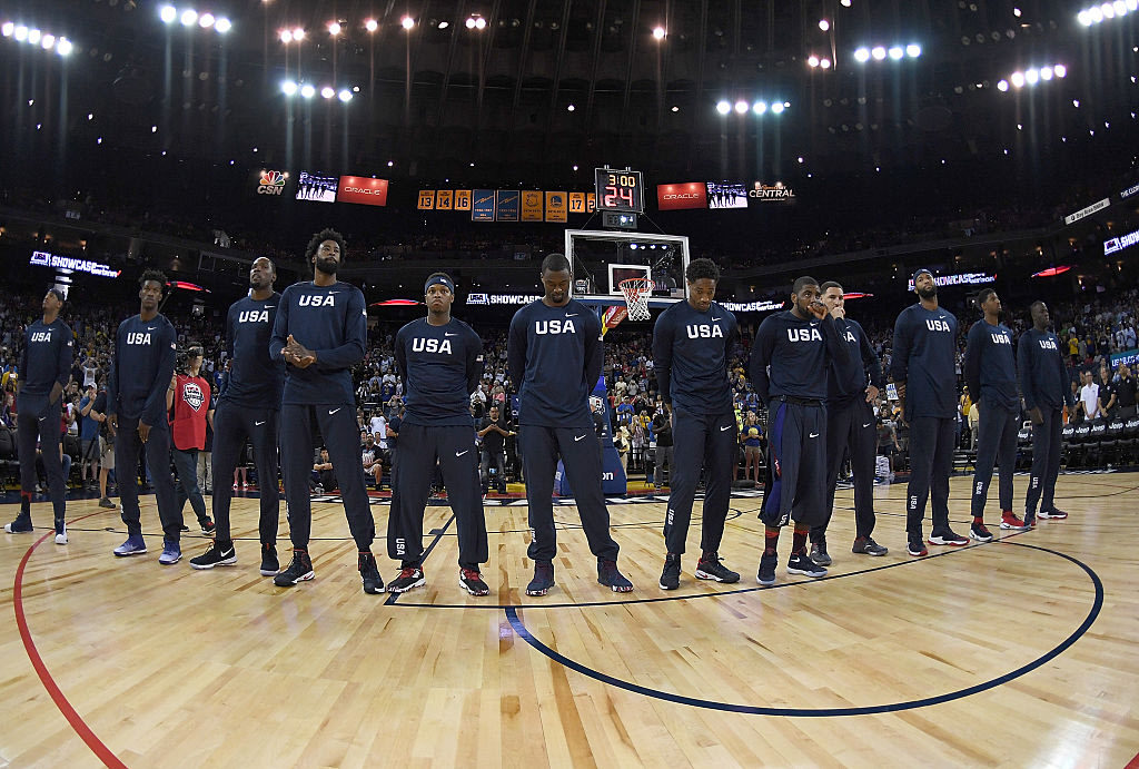 The 2016 United States Men's National Basketball Team stands together. (Thearon W. Henderson/Getty Images)
