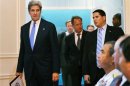 U.S. Secretary of State Kerry arrives for news conference at Queen Alia International Airport in the Jordanian capital of Amman