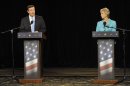 Democratic candidate, U.S. Rep. Chris Murphy, D-Conn., left, and Republican candidate for U.S. Senate Linda McMahon, right, debate in Hartford, Conn., Thursday, Oct. 18, 2012. The two are vying for the Senate seat now held by Joe Lieberman, an independent who's retiring. (AP Photo/Jessica Hill)