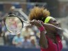 Serena Williams returns a shot to Russia's Ekaterina Makarova in the third round of play at the 2012 US Open tennis tournament,  Saturday, Sept. 1, 2012, in New York. (AP Photo/Kathy Willens)