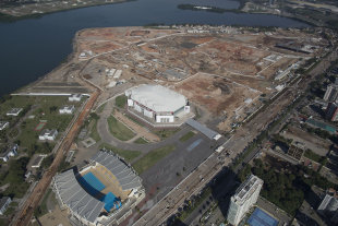 This June 27, 2014 aerial view photo shows Olympic Park under construction in Rio de Janeiro. (AP)