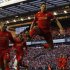 Liverpool's Gerrard celebrates scoring against Tottenham Hotspur during their English Premier League soccer match in Liverpool