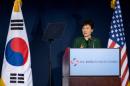 South Korean President Park Geun-hye speaks to the U.S. Chamber of Commerce and the U.S.-Korea Business Council annual meeting in Washington, Thursday, Oct. 15, 2015. (AP Photo/Manuel Balce Ceneta)