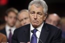 Republican Chuck Hagel, President Obama's choice for defense secretary, testifies before the Senate Armed Services Committee during his confirmation hearing, on Capitol Hill in Washington, Thursday, Jan. 31, 2013. (AP Photo/J. Scott Applewhite)