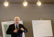 U.S. Sen. John McCain, R-Ariz., speaks during a town hall, Tuesday, Feb. 19, 2013, in Sun Lakes, Ariz. McCain defended his proposed immigration overhaul to an angry crowd in suburban Arizona in the latest sign that this border state will play a prominent role in the national immigration reform debate. (AP Photo/Matt York)