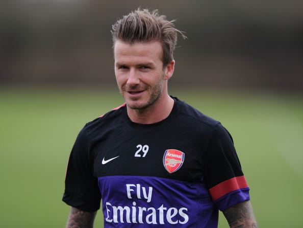 David Beckham treinando no CT do Arsenal