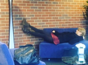 Taylor Swift Can’t Get Comfortable On Airport Couch, Internet Loves It (Photo) image Taylor Swift Cant Get Comfortable