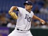 Rays starting pitcher Matt Moore throws during the first inning of their MLB American League baseball game against the Yankees in St. Petersburg, Florida