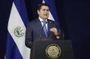 Honduras' President Juan Orlando Hernandez participates in a joint news conference at the Presidential House in San Salvador