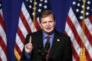 Jim Messina, campaign manager, introduces President Barack Obama at a campaign fundraising event at The Town Hall in New York, Wednesday, April 27, 2011. (AP Photo/Charles Dharapak)