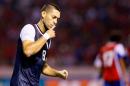 Clint Dempsey of the United States reacts after scoring off a penalty kick on September 6, 2013 in San Jose, Costa Rica