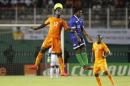 Sierra Leone's Michael Lahoud fights for the ball with with Ivory Coast's Bony Wilfried during their 2015 African Nations Cup qualifying soccer match in Abidjan