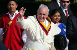 Pope Francis waves upon his arrival to the Mariscal &hellip;