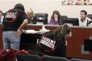 Chrissy Guzman speaks to the Adelanto School District board meeting regarding the parent trigger law, in Adelanto, California